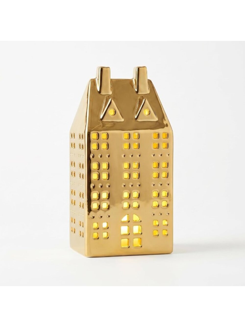 LED Lighted Gold Christmas Village House Figurine - Festive Holiday Decor